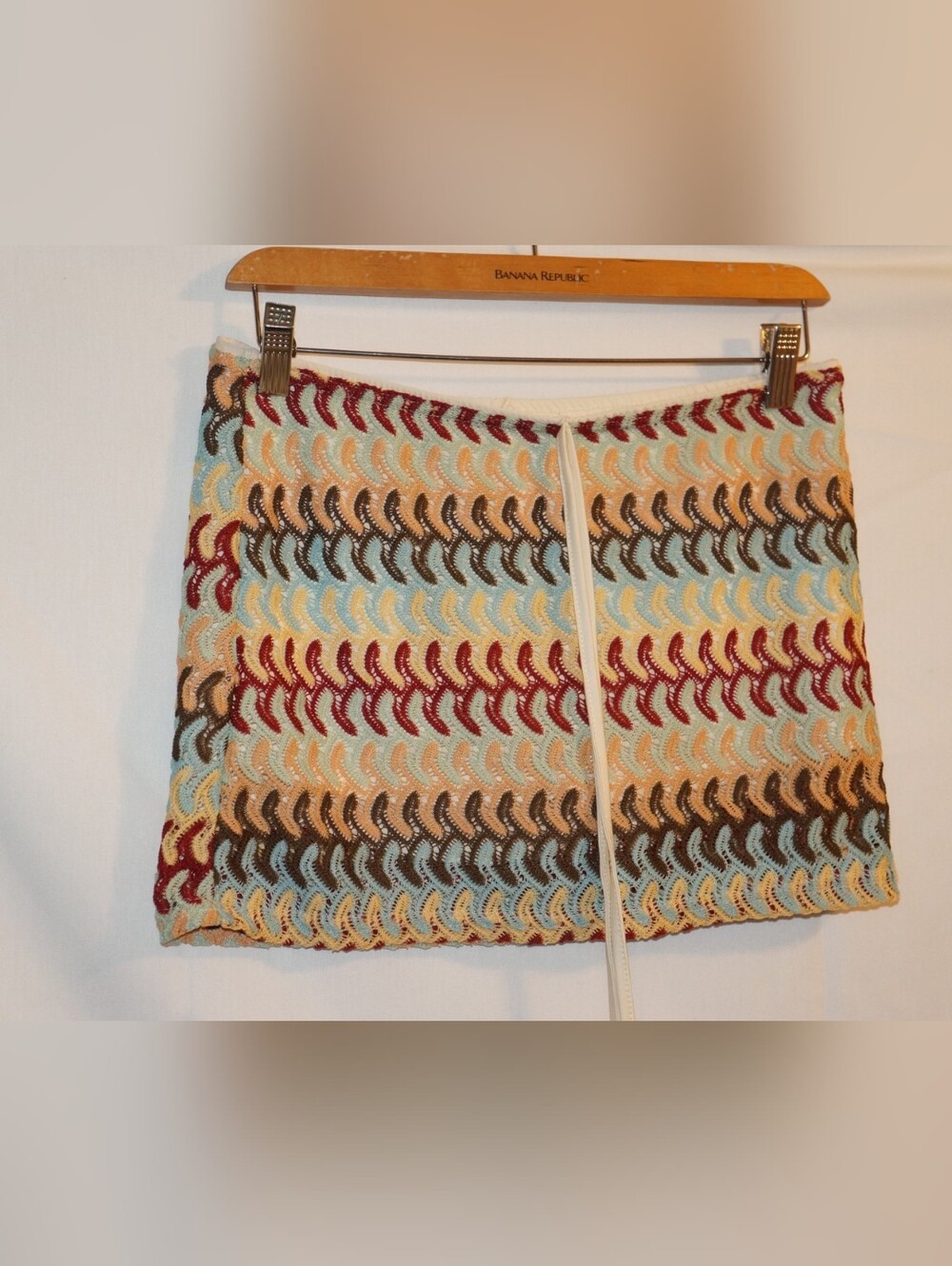 Crochet Drawstring Mini Skirt Yellow Orange Size 6 - Picture 4 of 9